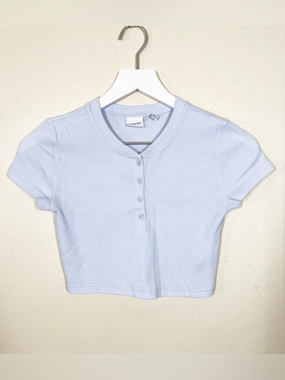 Aritzia Sunday Best Women’s Baby Waffle Cropped Short Sleeve Tshirt Size XS Blue